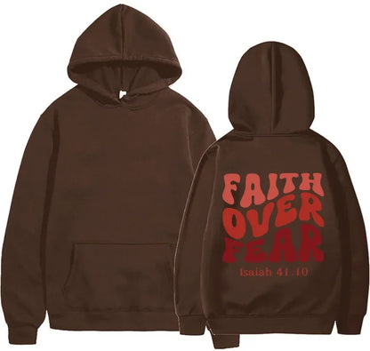 FAITH OVER FEAR Plush sweatshirt for women 2024 autumn and winter new Korean version student printed hooded loose