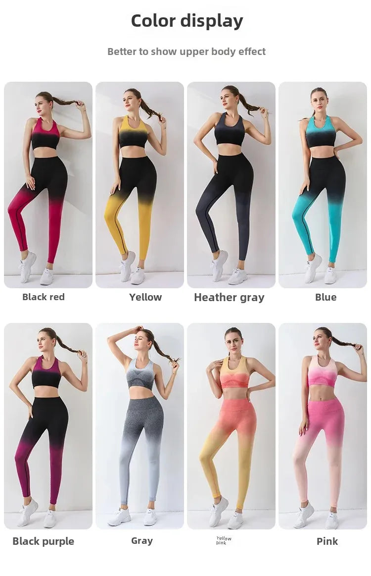 Summer Thin Yoga Trousers High-Waisted Push-Up Peach Hip Pants Gradient Tight Running Training Fitness Sport Suit