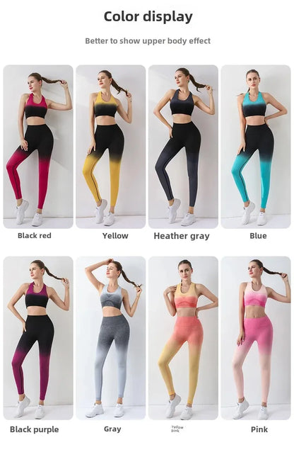 Summer Thin Yoga Trousers High-Waisted Push-Up Peach Hip Pants Gradient Tight Running Training Fitness Sport Suit