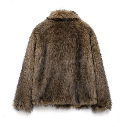 MUJER Faux Fur Coat Plush Fluffy Women's Jacket 2025 Woman Autumn Winter New in Outerwears White Red Gray Black Blends Coats