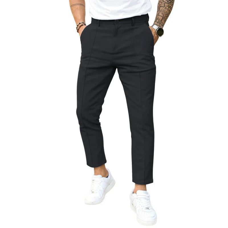 Men's Casual Pure Color Double Fold Line West Pants Spring Summer Autumn Fashion City Style Cotton Polyester Blend Leisure Tr...