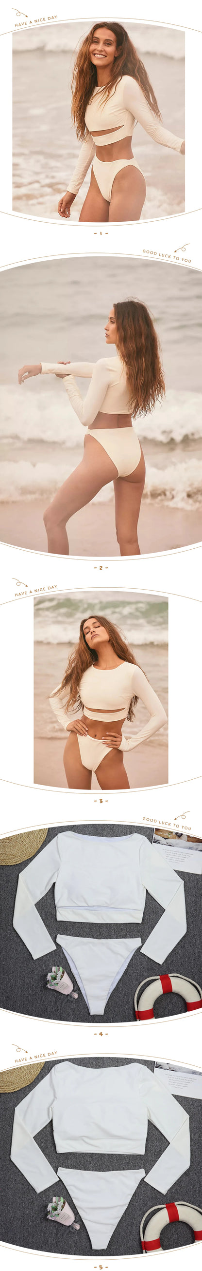Women's Swimsuit 2024 Long Sleeve Rash Guard Bikini Surfing Suit One Piece Bodysuit Print Brasileño Push up Monokini Swimwear