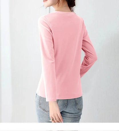 Korean Style Women's round Neck Long Sleeve Base Shirt Early Autumn New Pure Color Threaded Top Trendy T-shirt Slim Fit