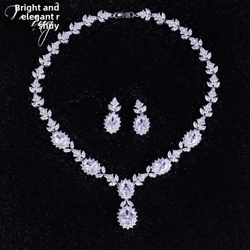 Elegant Chinese Style Bride Zirconia Jewelry Set Necklace Earrings Headpiece by Liangya Lirun Suitable for Weddings