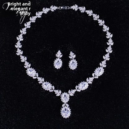 Elegant Chinese Style Bride Zirconia Jewelry Set Necklace Earrings Headpiece by Liangya Lirun Suitable for Weddings