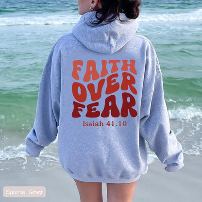 FAITH OVER FEAR Plush sweatshirt for women 2024 autumn and winter new Korean version student printed hooded loose