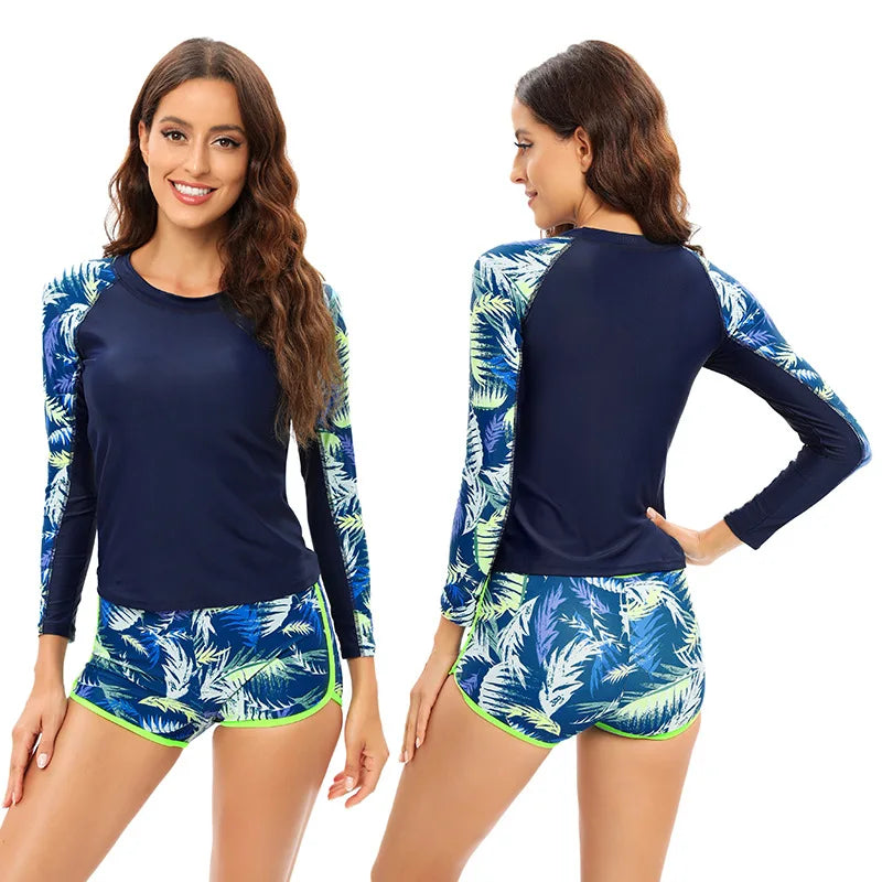 2025 Surfing Women's Swimsuit RashGuard Bikinis Long Sleeve Swimwear Female Print Summer Bathing Suit 2-piece Sports Biquini