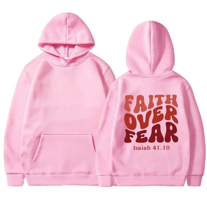 FAITH OVER FEAR Plush sweatshirt for women 2024 autumn and winter new Korean version student printed hooded loose