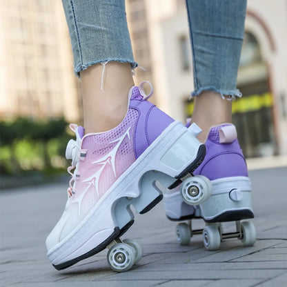 Size 33 34 35 - 44 Deformation Roller Skates Shoes Double Row 4-Wheel Skates Roller Shoes Dual-Purpose Roller Sneakers Shoes
