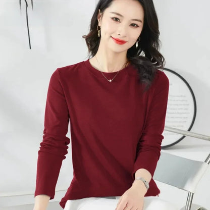 Korean Style Women's round Neck Long Sleeve Base Shirt Early Autumn New Pure Color Threaded Top Trendy T-shirt Slim Fit