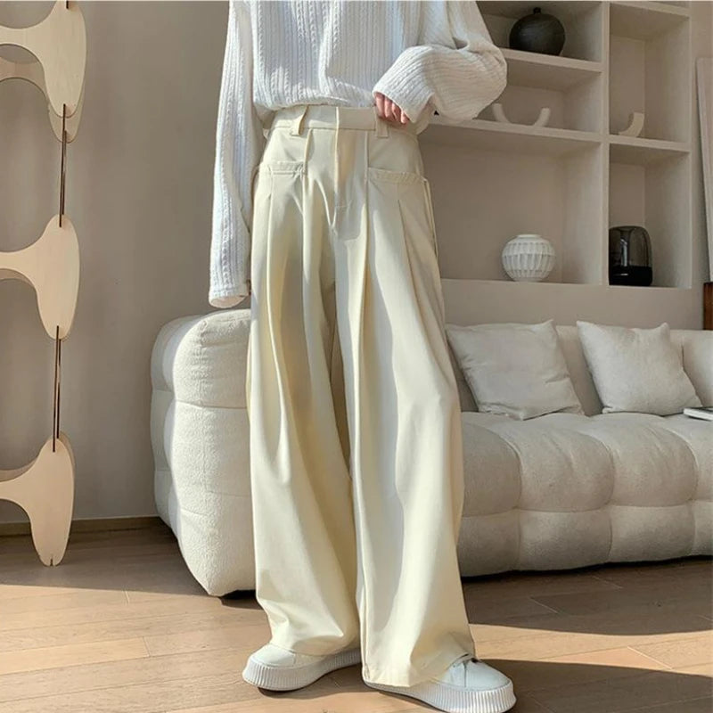 Casual Pants Men Baggy Simple Elegant Handsome Smart  British Style All-match Daily Soft Full-length Trousers High Street