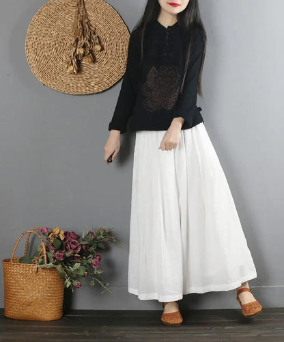 2022 Summer Chinese Style Ethnic Long Sleeve Women Retro Embroidery Blouse Red T-shirt Cotton Oversize Loose Ladies Casual Tops