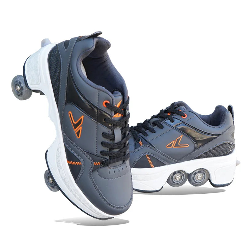 Size 33 34 35 - 44 Deformation Roller Skates Shoes Double Row 4-Wheel Skates Roller Shoes Dual-Purpose Roller Sneakers Shoes