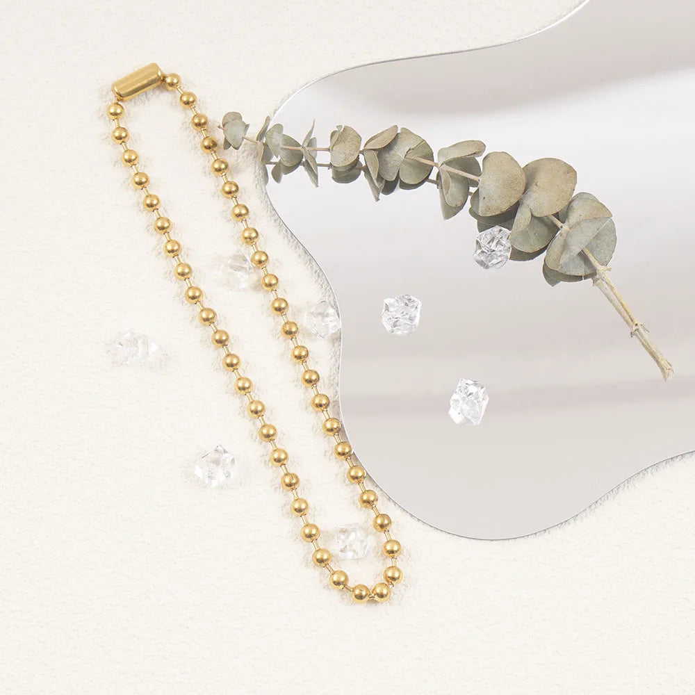 3/6/8mm Ball Bead Necklaces Stainless Steel For Women Gold/Silver Color Metal Big Bead Chain Choker Men Jewelry Accessories