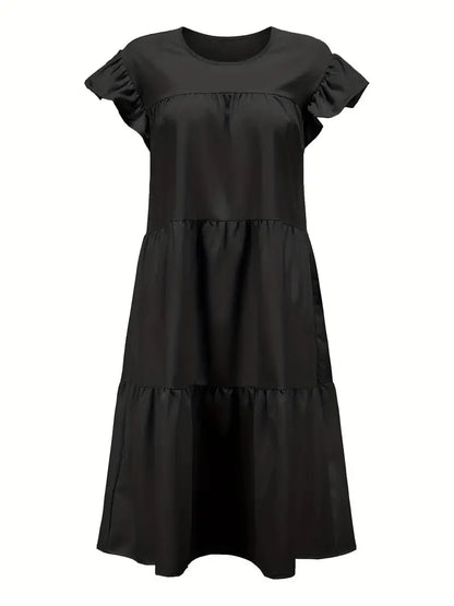Casual Loose Ruffles Dress Women Fashion O-neck Pure Color Short Sleeve Dresses For Women 2024 Summer White Beach Sumdress