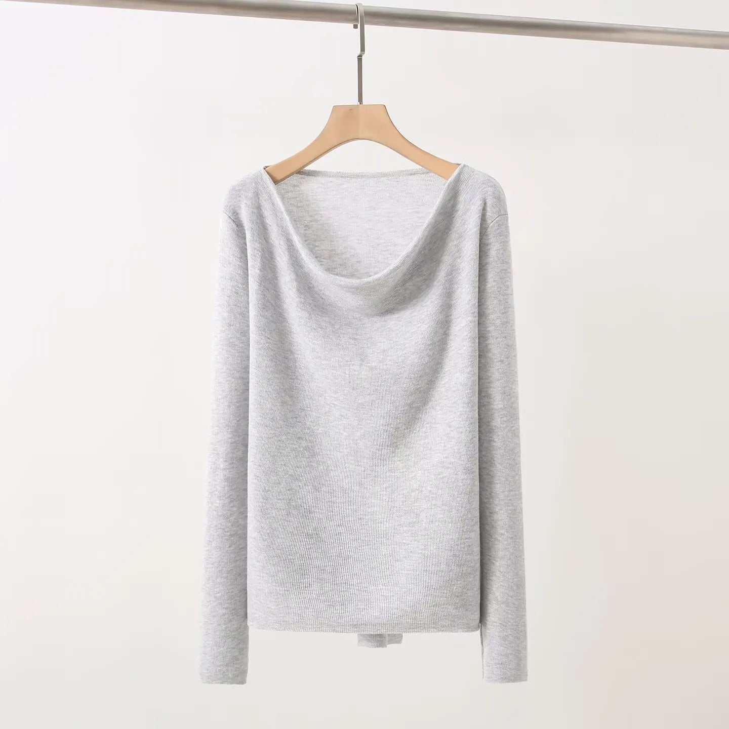 Casual Knitted Sweater Women's Slim Fit Fashionable Early Autumn Wind Neckline Y733203 Street Style Thin Long Sleeve Pure Color