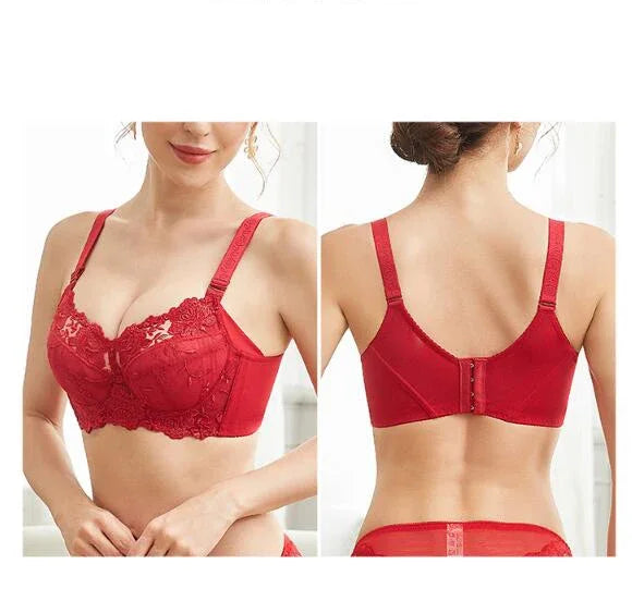 Womens Underwire Push Up Lingerie Minimizer Bra Lightly Lined Floral Lace Embroidery Full Coverage 36 38 40 42 44 B C D E F G H