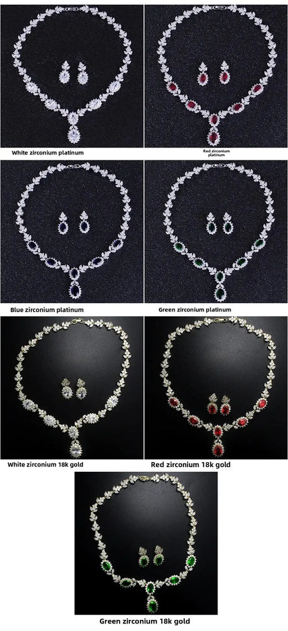 Elegant Chinese Style Bride Zirconia Jewelry Set Necklace Earrings Headpiece by Liangya Lirun Suitable for Weddings