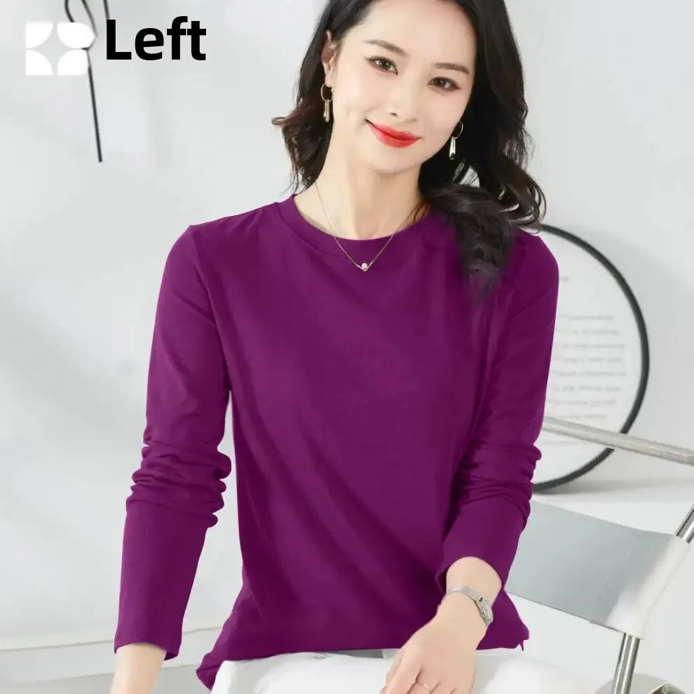 Korean Style Women's round Neck Long Sleeve Base Shirt Early Autumn New Pure Color Threaded Top Trendy T-shirt Slim Fit