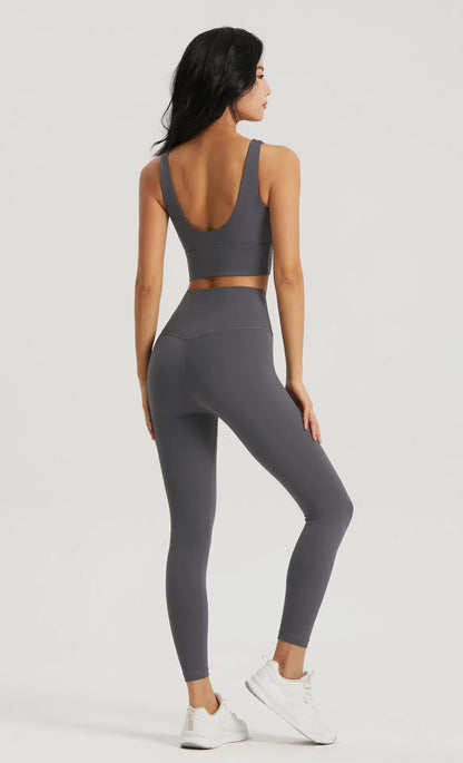 Seamless Yoga Set Women Gym Clothing Sports Bra Semi-Fixed Cups Workout Tops Anti Rolling Yoga Leggings with Pocket Tights