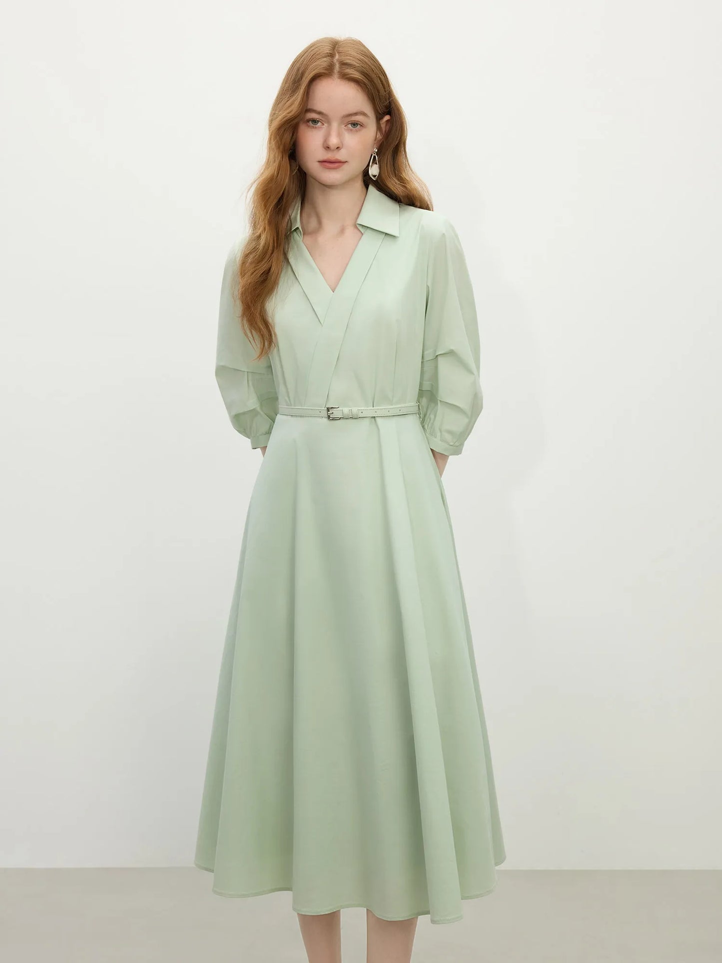 FSLE Autumn Women Wedding Guest Dress Spring Long Sleeves Dress Three-quarter Sleeve Cotton Elegant 2025 Slim Waist  Dress