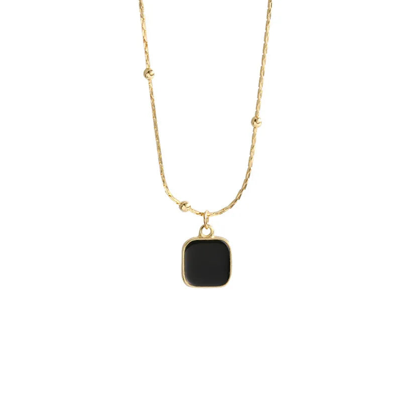 316L Stainless Steel Black Shell Square Pendant Necklace for Women New Fashion Lady Gift Neck Chain Jewelry Collier Femme