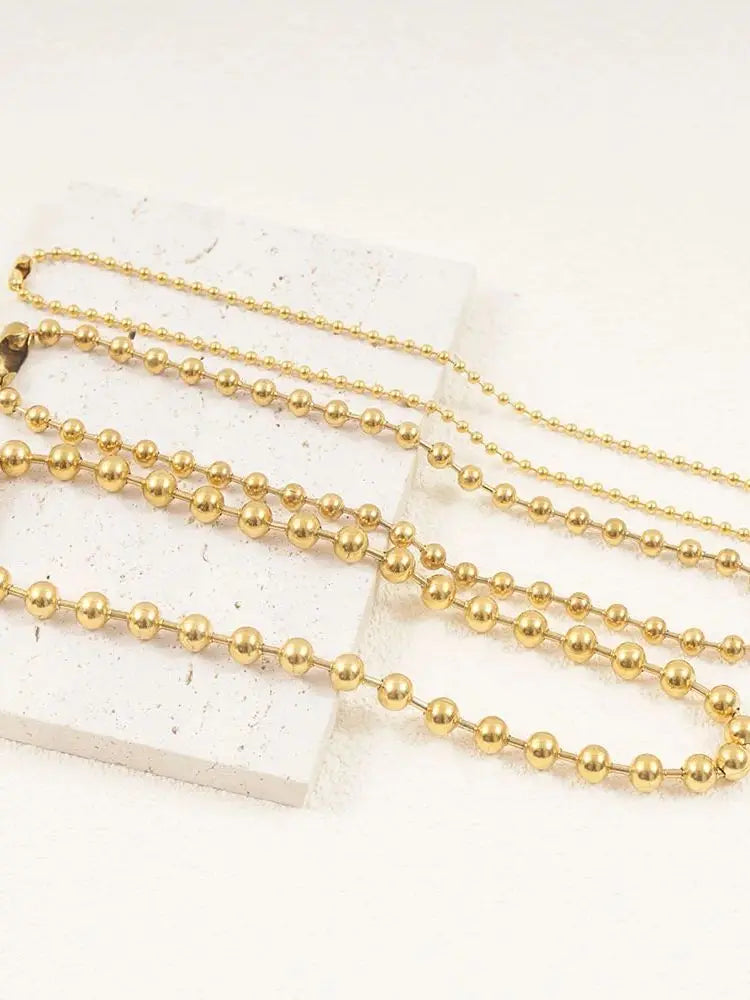 3/6/8mm Ball Bead Necklaces Stainless Steel For Women Gold/Silver Color Metal Big Bead Chain Choker Men Jewelry Accessories