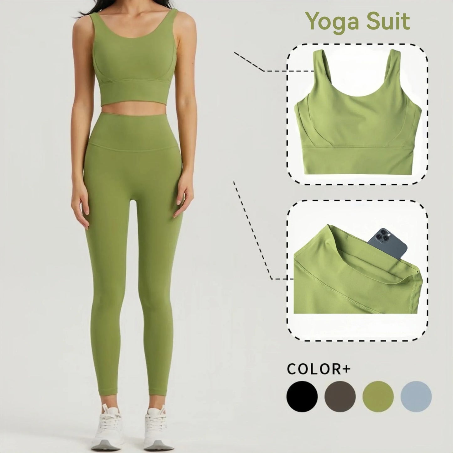 Seamless Yoga Set Women Gym Clothing Sports Bra Semi-Fixed Cups Workout Tops Anti Rolling Yoga Leggings with Pocket Tights