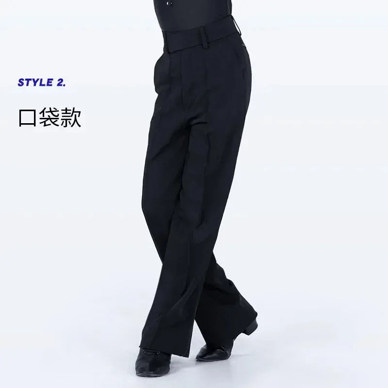 N72 Black Latin Modern Ballroom Tango Salsa Samba Trousers Practice Competition Latin Dance Pants For Men Kids Boys EJ