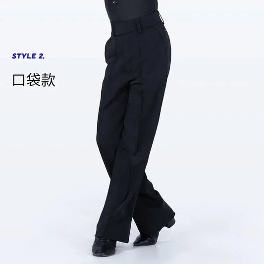 N72 Black Latin Modern Ballroom Tango Salsa Samba Trousers Practice Competition Latin Dance Pants For Men Kids Boys EJ