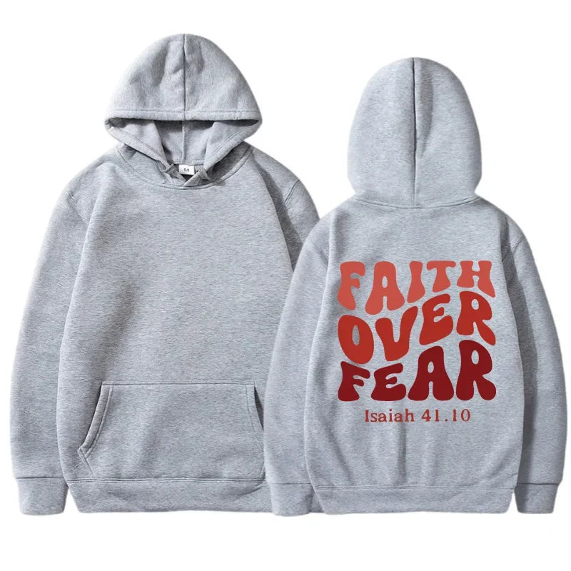 FAITH OVER FEAR Plush sweatshirt for women 2024 autumn and winter new Korean version student printed hooded loose