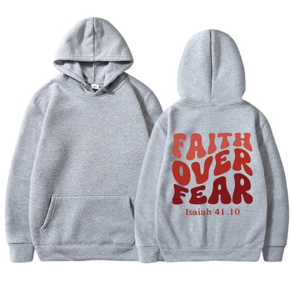 FAITH OVER FEAR Plush sweatshirt for women 2024 autumn and winter new Korean version student printed hooded loose