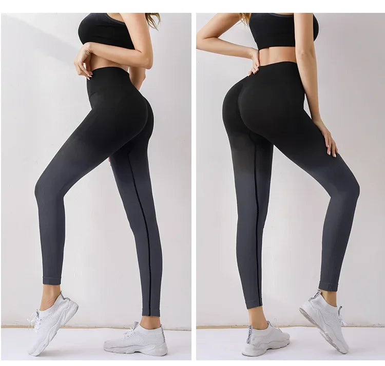 Summer Thin Yoga Trousers High-Waisted Push-Up Peach Hip Pants Gradient Tight Running Training Fitness Sport Suit