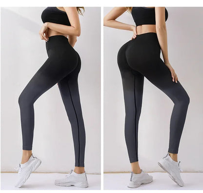 Summer Thin Yoga Trousers High-Waisted Push-Up Peach Hip Pants Gradient Tight Running Training Fitness Sport Suit