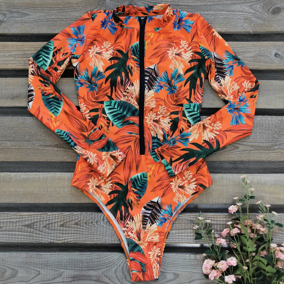 Women's Swimsuit 2024 Long Sleeve Rash Guard Bikini Surfing Suit One Piece Bodysuit Print Brasileño Push up Monokini Swimwear