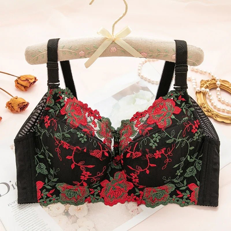 Womens Underwire Push Up Lingerie Minimizer Bra Lightly Lined Floral Lace Embroidery Full Coverage 36 38 40 42 44 B C D E F G H