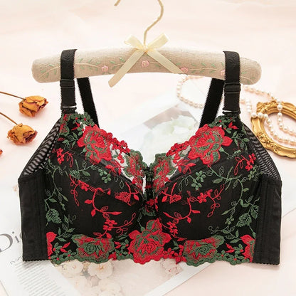 Womens Underwire Push Up Lingerie Minimizer Bra Lightly Lined Floral Lace Embroidery Full Coverage 36 38 40 42 44 B C D E F G H