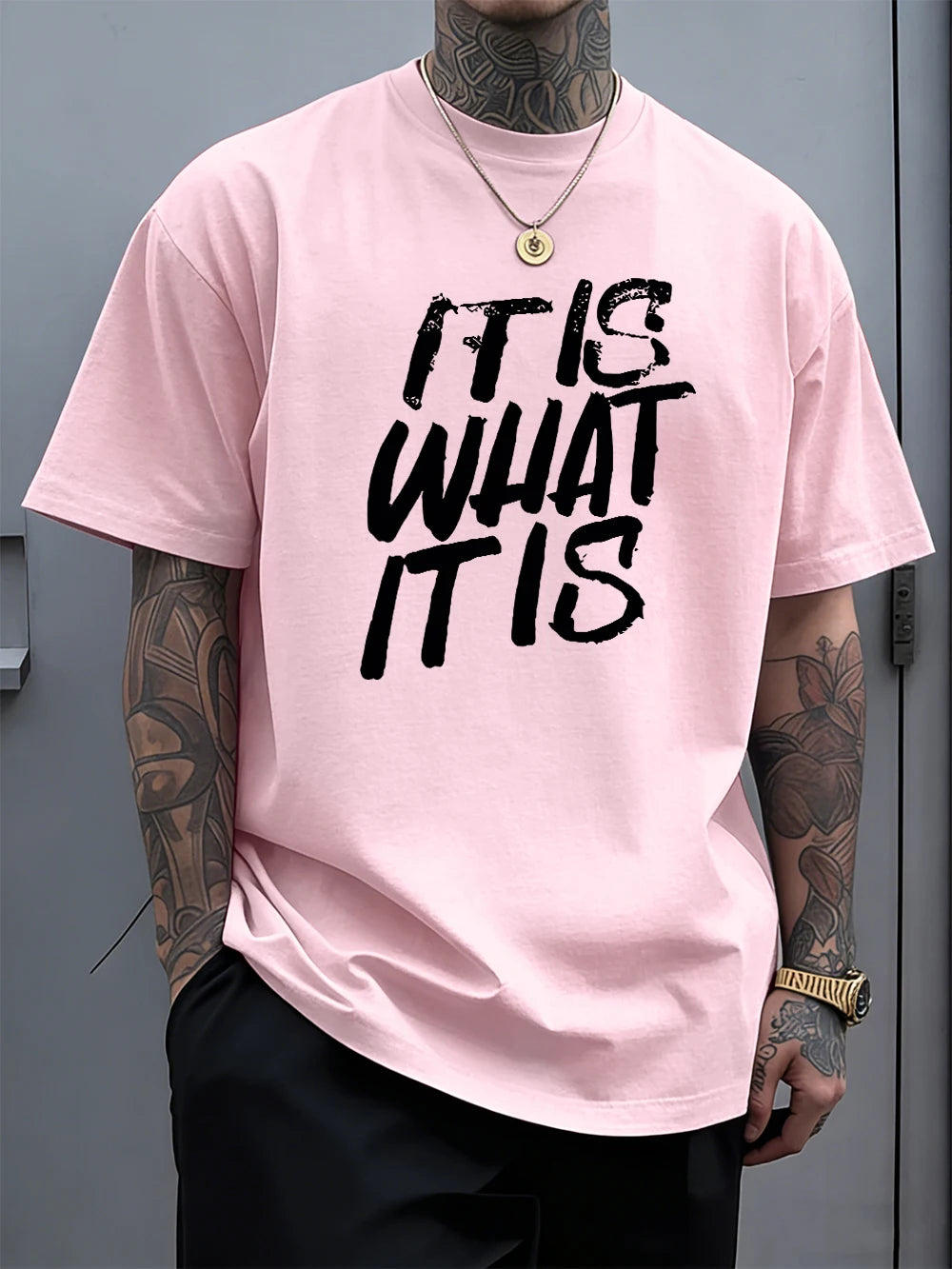 It Is What It Is Art Letter Prints Cotton T-Shirts Mens Summer Soft Oversize T Shirt O-Neck Short Sleeve Tops Basic Male Clothes