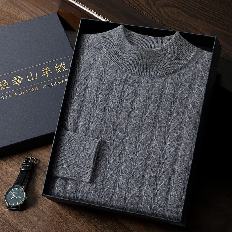 Men's Cashmere Knitted Long Sleeve Base Shirt Casual Thickened Half High Collar Autumn Winter Sweater Fashion Urban Style
