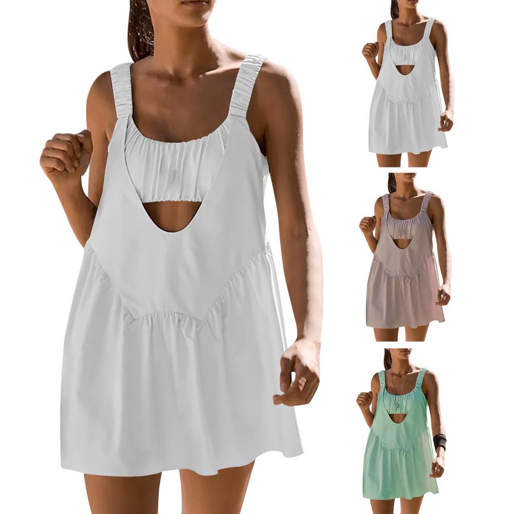 Summer Tennis Dress Shorts Set Hollow Out Tennis Dress Shorts Set Tennis Outfit Backless Hollow Out Dress Shorts Set with Padded