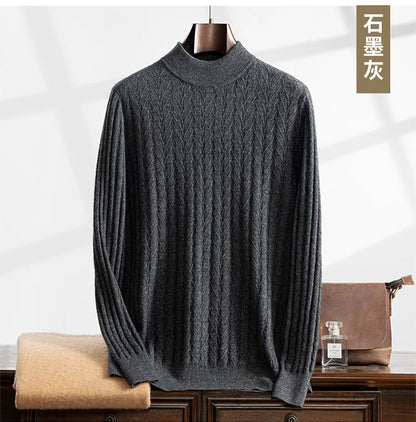 Men's Cashmere Knitted Long Sleeve Base Shirt Casual Thickened Half High Collar Autumn Winter Sweater Fashion Urban Style
