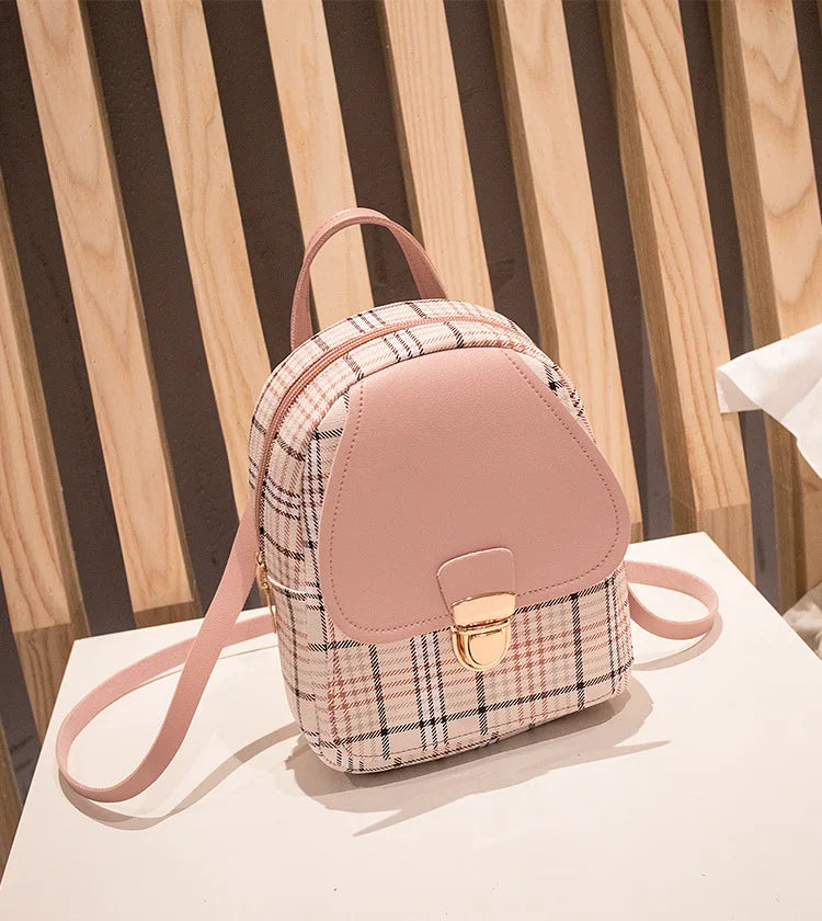 Fashionable Korean Style Small Backpack Hot Sale Of The Season Checkered Crossbody Bag Single Shoulder Phone Bag PU Material...
