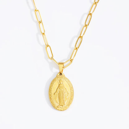 Stainless Steel Virgin Mary Necklace For Women Gold/Silver Color Metal Virgen Maria Medalla Cross Necklace Choker Religious