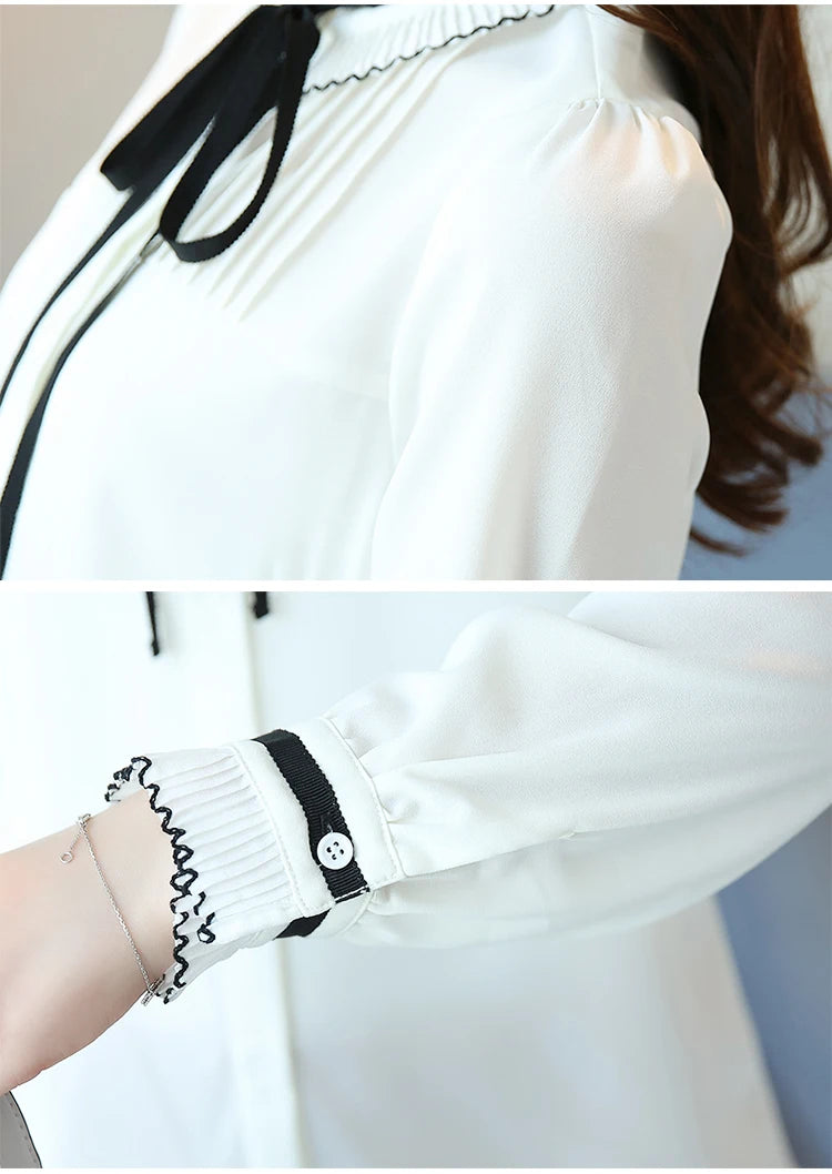 Blusas Mujer De Moda 2025 Blouse Women Long Sleeve White Blouse Women Blouse Shirts Stand Collar Chiffon Blouse Shirt Tops A521