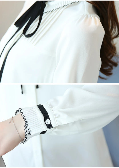 Blusas Mujer De Moda 2025 Blouse Women Long Sleeve White Blouse Women Blouse Shirts Stand Collar Chiffon Blouse Shirt Tops A521