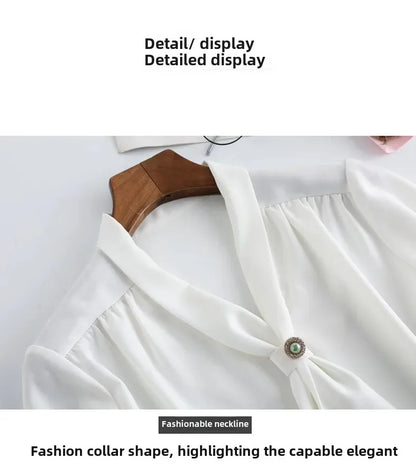 Women's Summer Professional White Shirt Short Sleeves Hotel Front Desk Workwear Korean Style OL Business Shirt White Collar Work