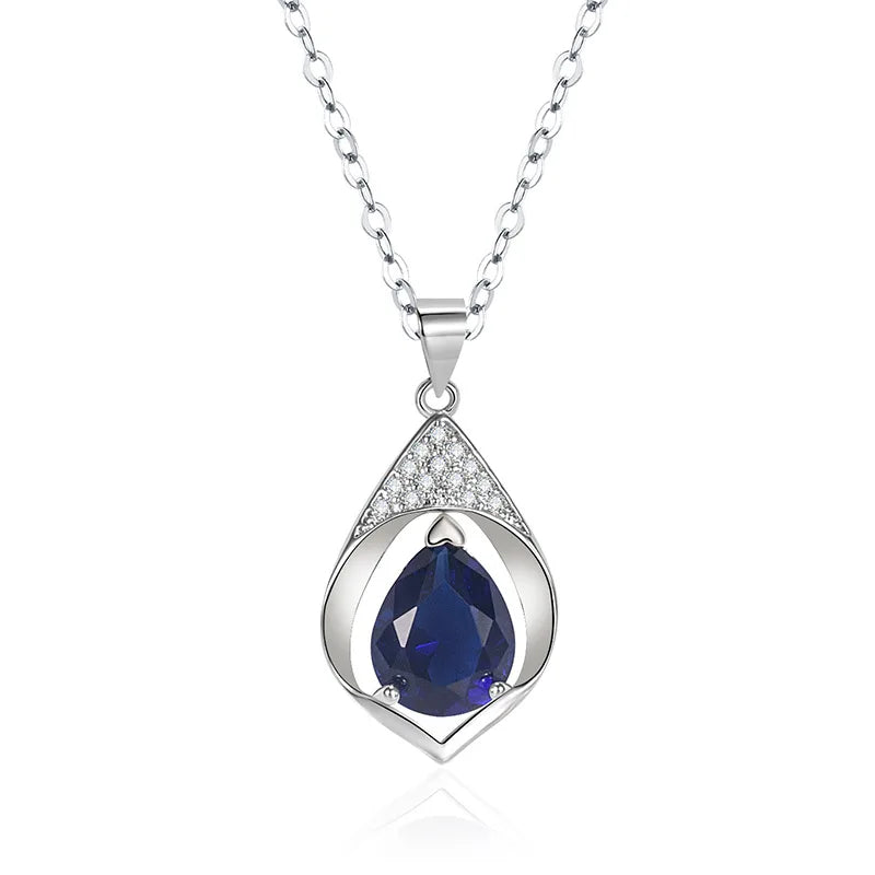 Solid S925 Sterling Silver Blue Sapphire Jewelry Gemstone for Women Collares Mujer Silver 925 Jewelry Sapphir Gemstone Necklaces