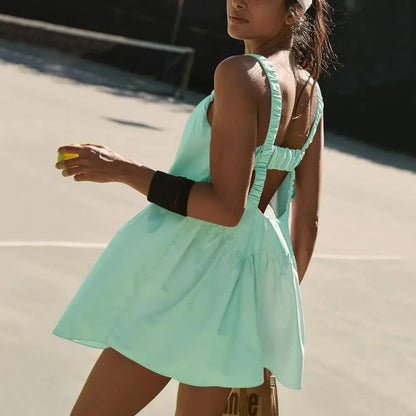 Summer Tennis Dress Shorts Set Hollow Out Tennis Dress Shorts Set Tennis Outfit Backless Hollow Out Dress Shorts Set with Padded