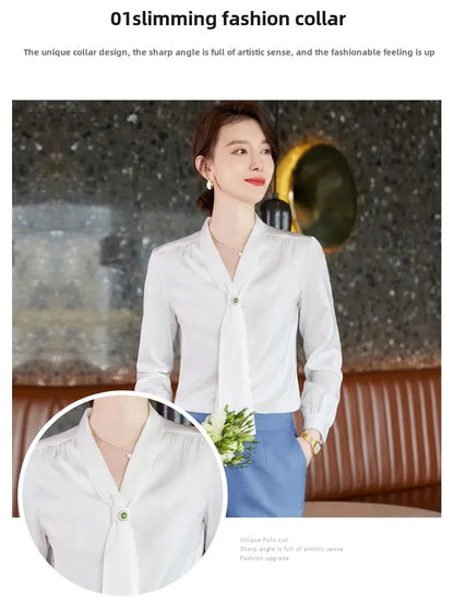 Women's Summer Professional White Shirt Short Sleeves Hotel Front Desk Workwear Korean Style OL Business Shirt White Collar Work