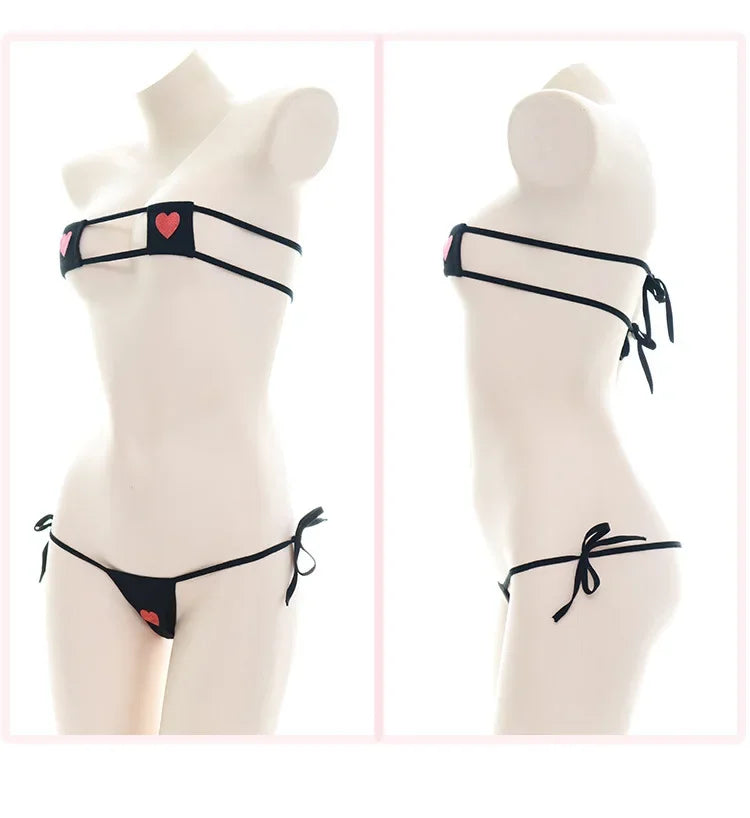 Japanese Sexy Lingerie Lolita Kawaii Mosaic Cartoon Anime Mini Bikini Adult Cosplay Erotic Costumes Bra Women Underwear Set